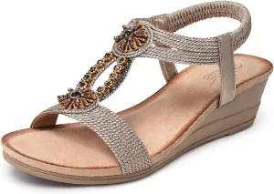 SHIBEVER Wedge Sandals for Women 2025: Comfortable Open Toe Ankle Strap Womens Sandals Dressy Summer Beach Walking Low Wedge & Platform Shoes 11