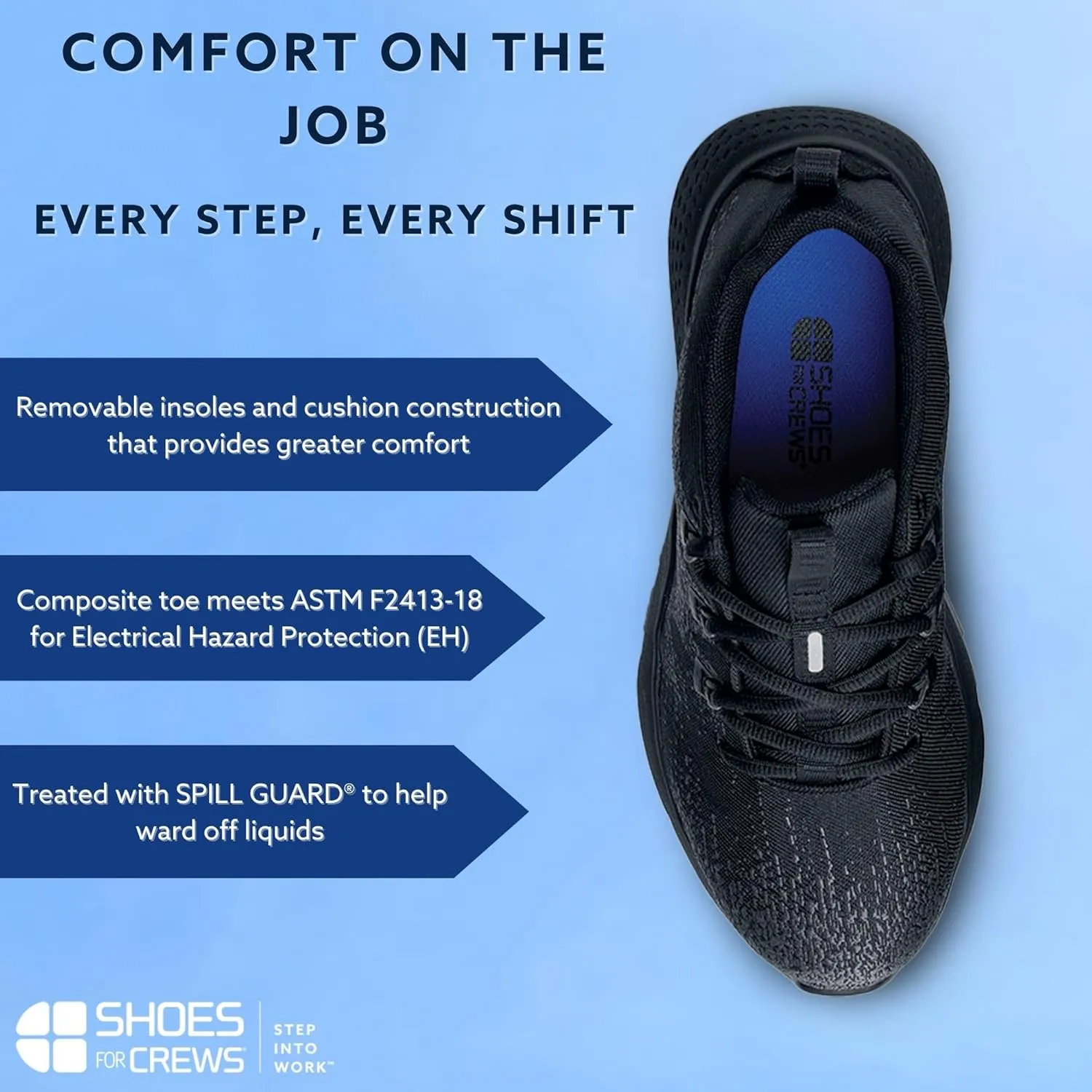 Shoes for Crews Heather II, Women's Nano Composite Toe (NCT) Work Shoes, Slip Resistant, Water Resistant, Black, Size 7.5 Wide