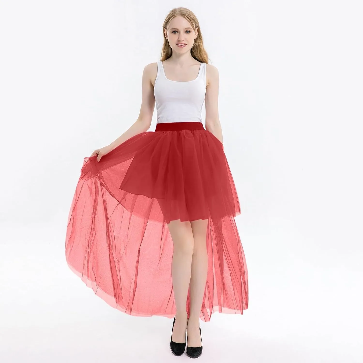 Skirts for Women Trendy Sheer High Elastic Waist Lightweight Dance Pleated Mesh Skirts for Summer Vacation Clothes