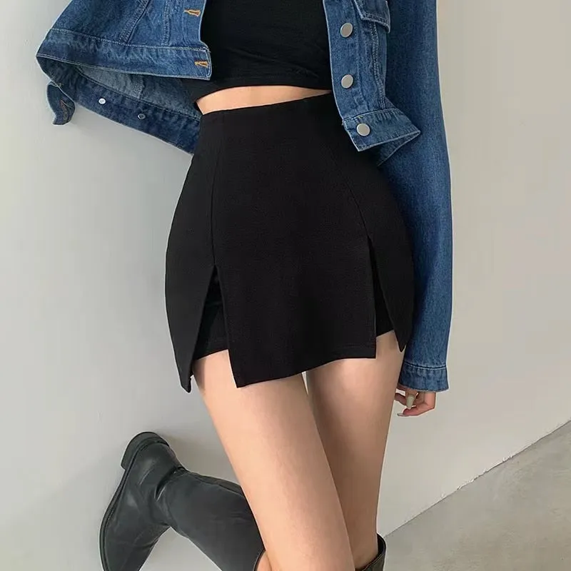 Skirts Women Black Split Office Ladies Elastic High Waist Elegant Slim