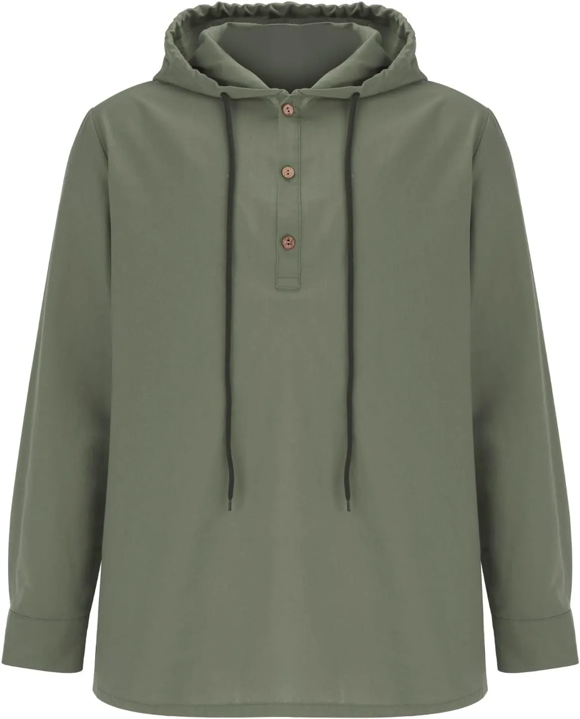 Summer Cotton and Linen Hoodies for Men Solid Fashion Lightweight Shirt Quarter Button V Neck Long Sleeve Drawstring Pullover
