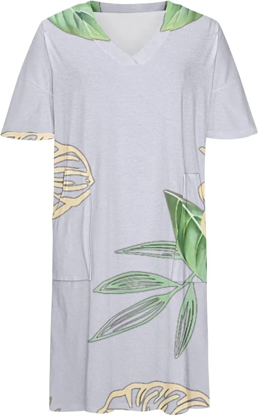 Summer Dress for Curvy Women Loose Short Sleeve Dress Casual V Neck Dress with Pockets Spring Wedding Guest Dresses
