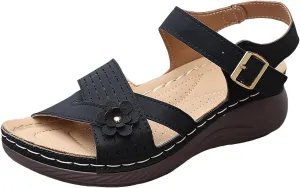 Summer Sandals for Women 2025 Dressy Comfortable Walking with Arch Support Wedge Soft Beach Flat Dressy Flats Open Toe Ankle Strap Shoes Orthotic Orthopedic Shoes Sandal Wedges - Casual Platform