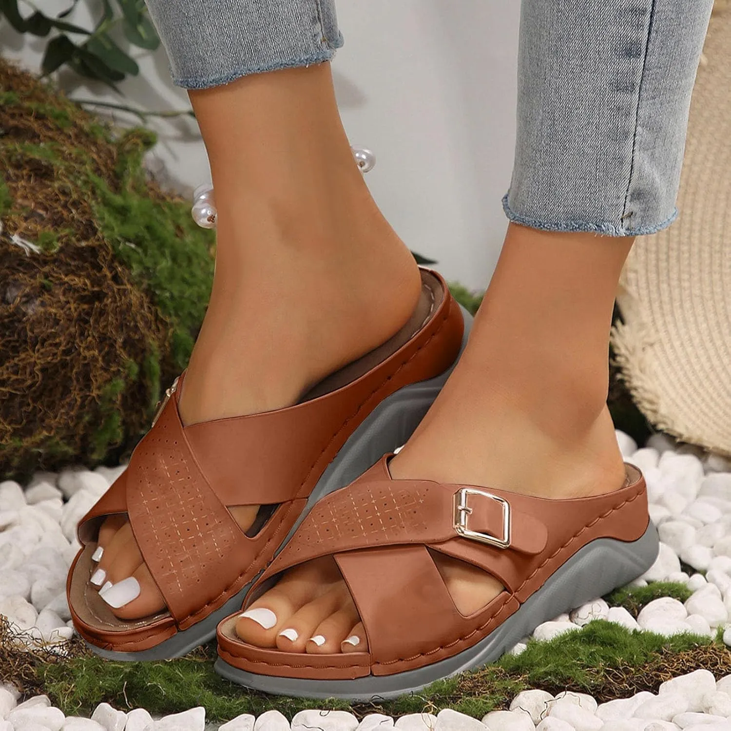 Summer Sandals for Women 2025 Dressy Comfortable Wedge Sandals Breathable Mesh Sports Sandal with Non-slip Sole Walking Shoes with Arch Support