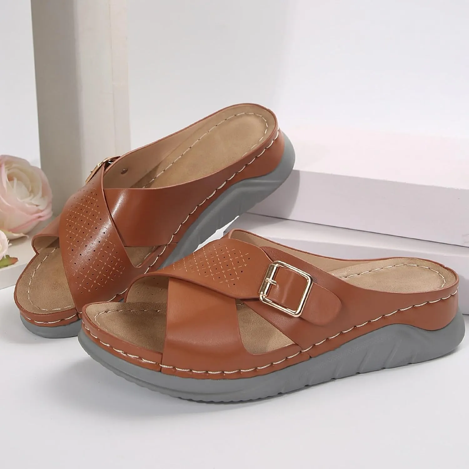Summer Sandals for Women 2025 Dressy Comfortable Wedge Sandals Breathable Mesh Sports Sandal with Non-slip Sole Walking Shoes with Arch Support