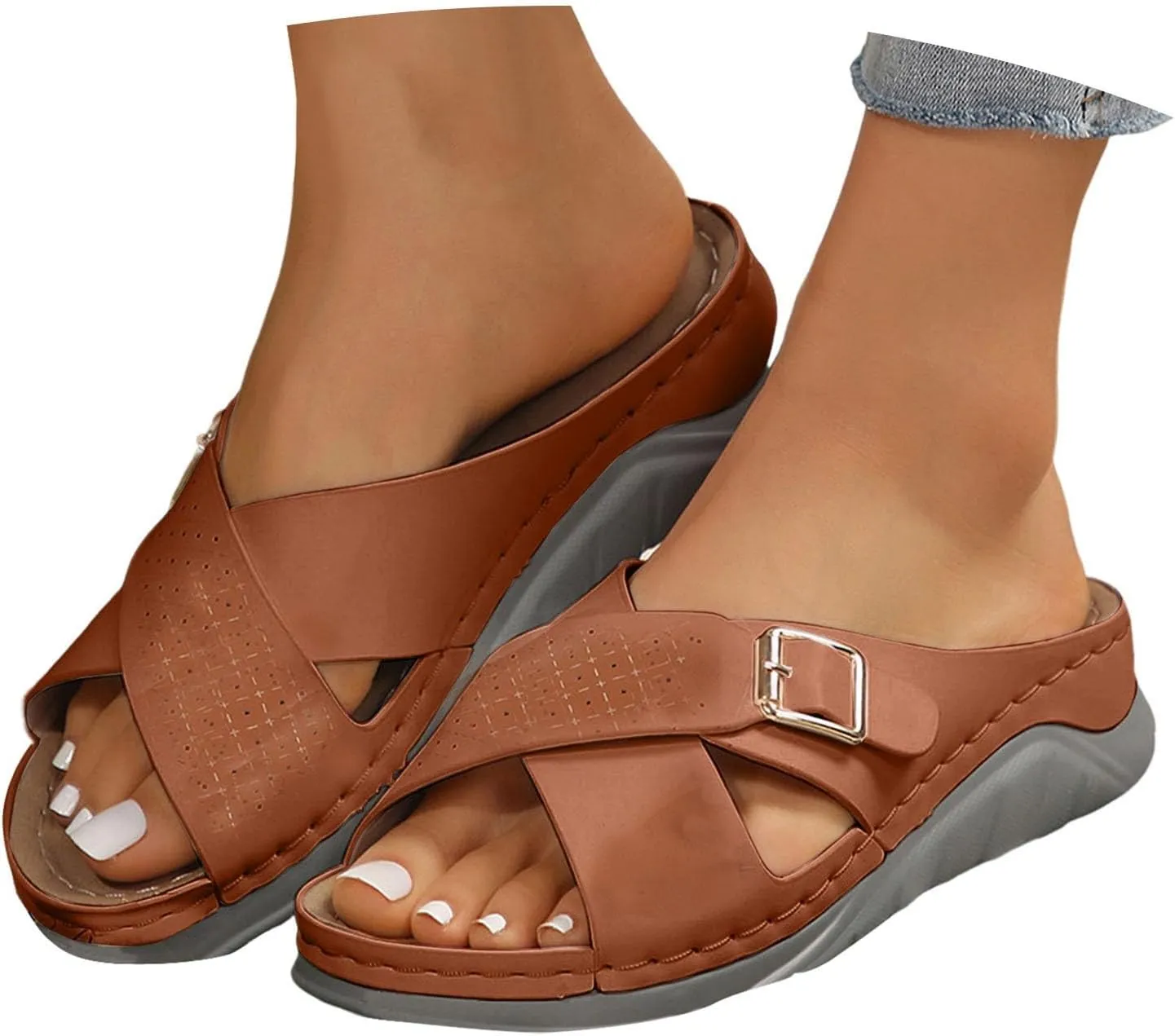 Summer Sandals for Women 2025 Dressy Comfortable Wedge Sandals Breathable Mesh Sports Sandal with Non-slip Sole Walking Shoes with Arch Support