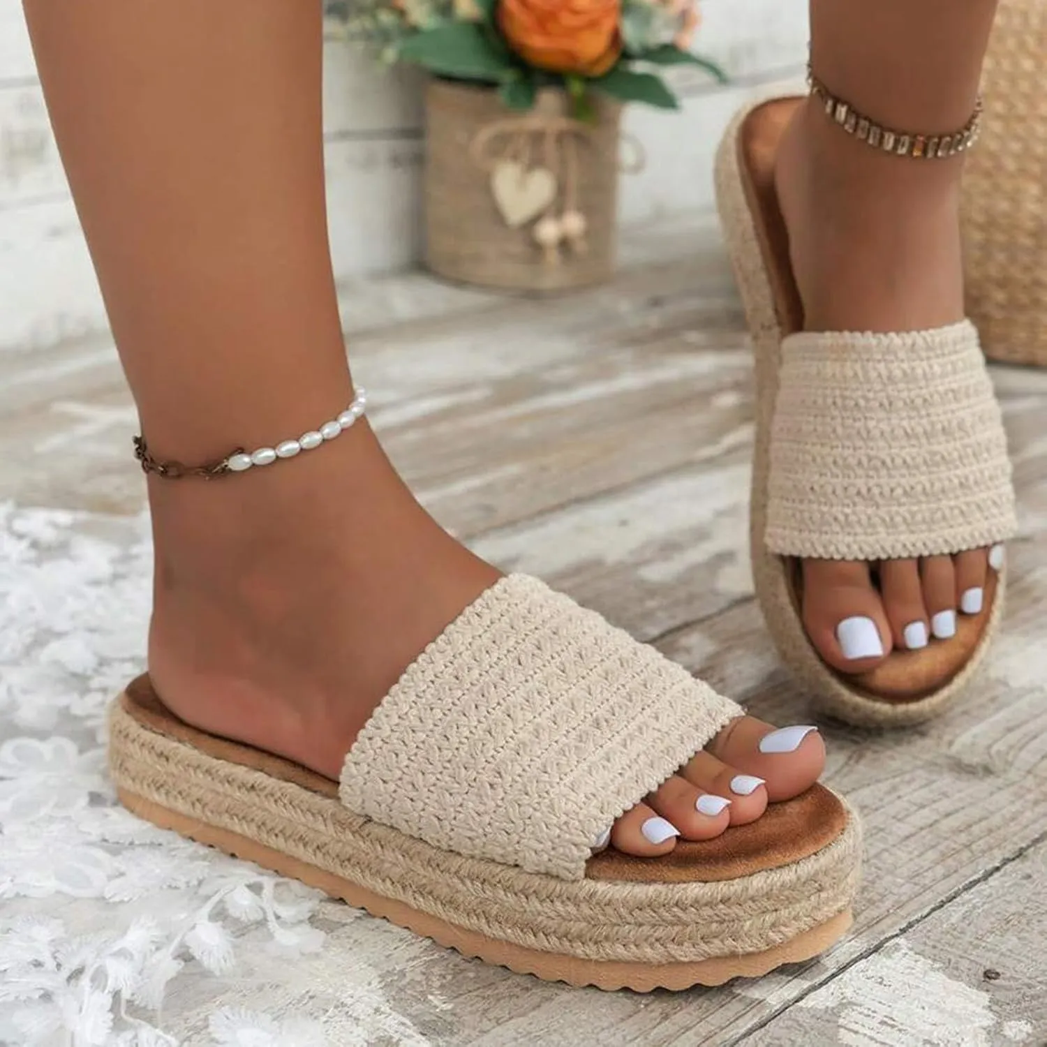 Summer Sandals for Women 2025 New Edge Espadrilles Beach Platform Sandals Comfortable Espadrilles Women's Outdoor Camping Walking Vacation Party Slides Shoes
