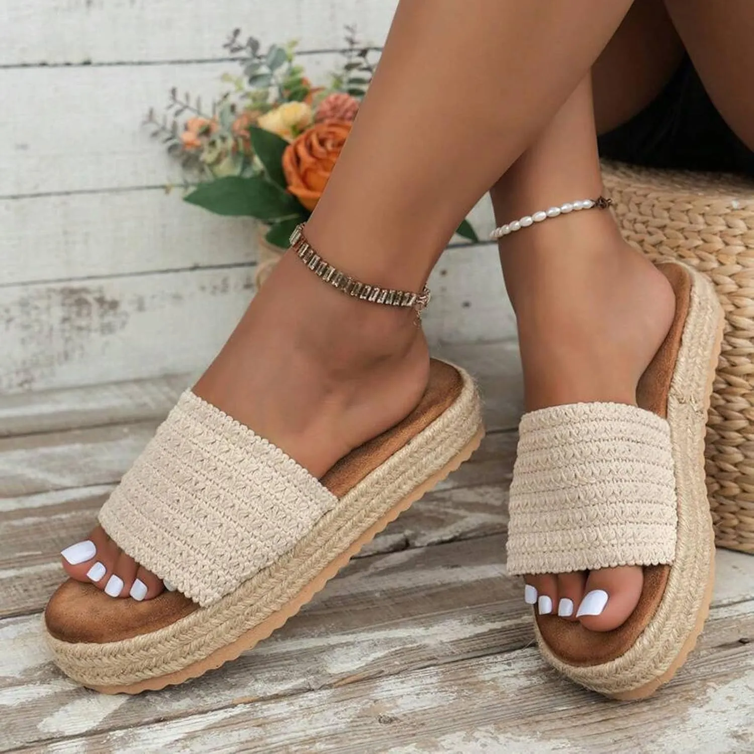 Summer Sandals for Women 2025 New Edge Espadrilles Beach Platform Sandals Comfortable Espadrilles Women's Outdoor Camping Walking Vacation Party Slides Shoes