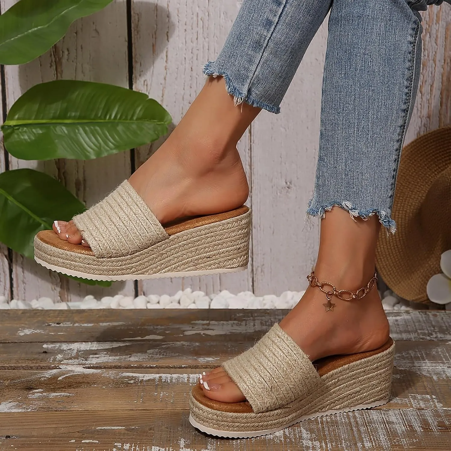 Summer Sandals for Women 2025 New Edge Espadrilles Beach Platform Sandals Comfortable Espadrilles Women's Outdoor Camping Walking Vacation Party Slides Shoes
