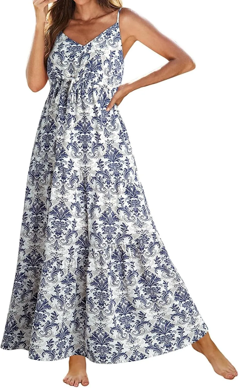 Sundresses for Women 2025 Sexy V Neck Sleeveless Floral Print Maxi Dress Stylish Casual Bohemian Summer Beach Dresses
