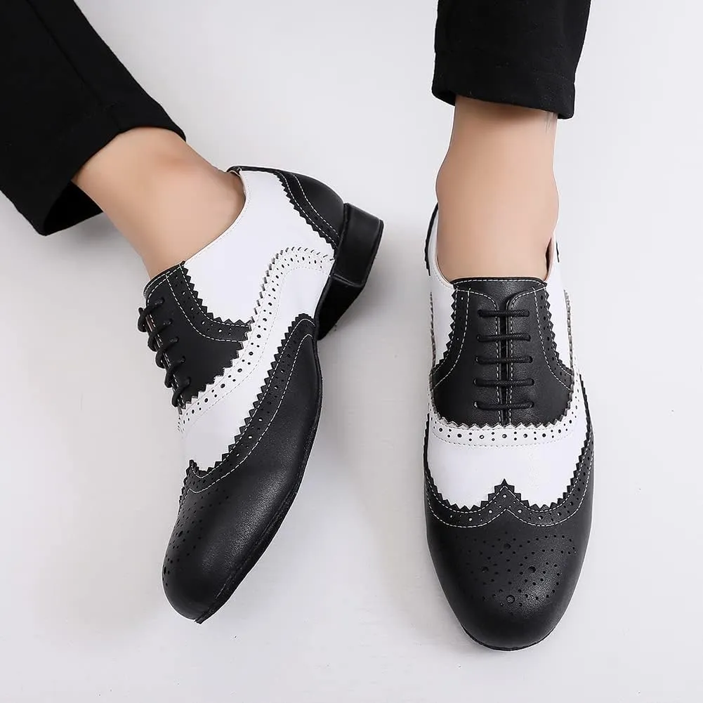 SWDZM Mens Leather Latin Dance Shoes Character Social Party Ballroom Dance Shoes
