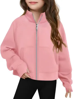 Sweatshirts for Girls Long Sleeve Fleece Zip Up Jackets Comfy Fall Top Trendy Winter Outfits for Teen Girls 5-14 Years