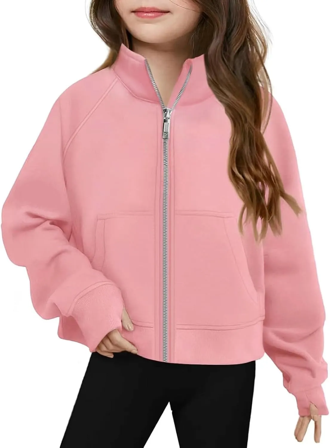 Sweatshirts for Girls Long Sleeve Fleece Zip Up Jackets Comfy Fall Top Trendy Winter Outfits for Teen Girls 5-14 Years