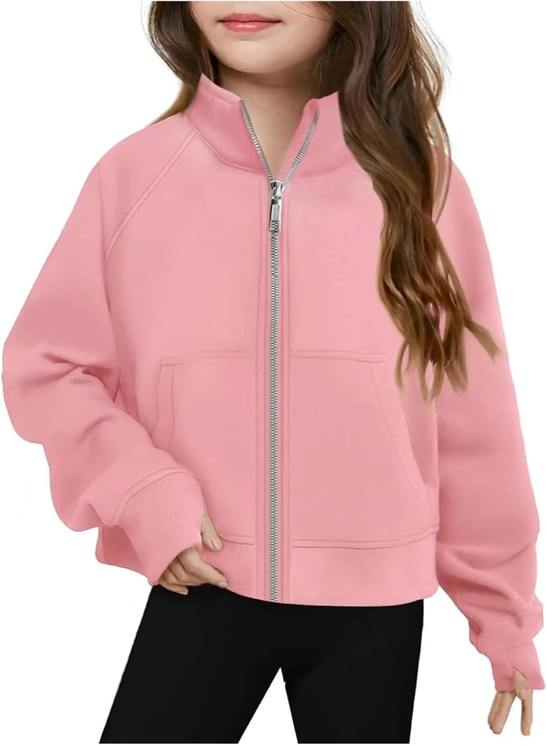 Sweatshirts for Girls Long Sleeve Fleece Zip Up Jackets Comfy Fall Top Trendy Winter Outfits for Teen Girls 5-14 Years