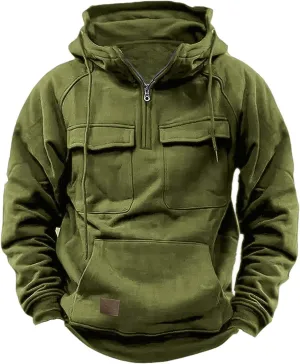Tactical Hoodies for Men Military Quarter Zip Pullover Cargo Sweatshirts 1/4 Zip Pullover Lightweight with Pockets