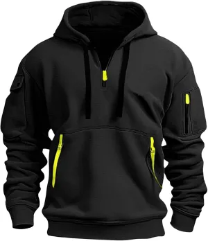 Tactical Hoodies for Men Plus Size Vintage Quarter Zip Pullover Oversized Long Sleeve Tactical Shirt with Pockets