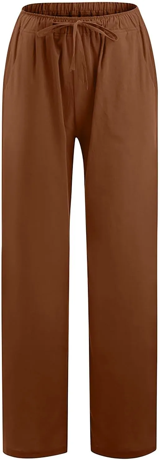TARIENDY Women's Wide Leg Casual Pants Ladies Comfy Wide Leg Outfits Elastic Drawstring Pants high Waist Casual Trousers