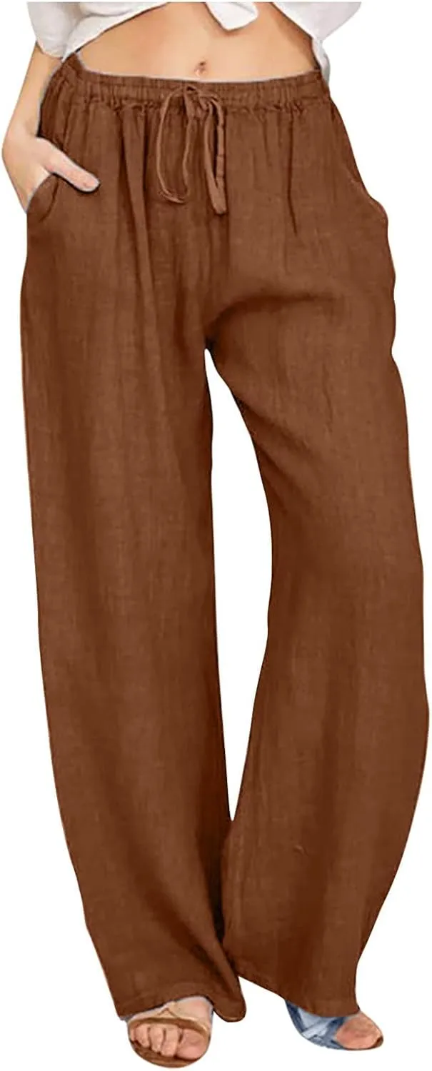TARIENDY Women's Wide Leg Casual Pants Ladies Comfy Wide Leg Outfits Elastic Drawstring Pants high Waist Casual Trousers