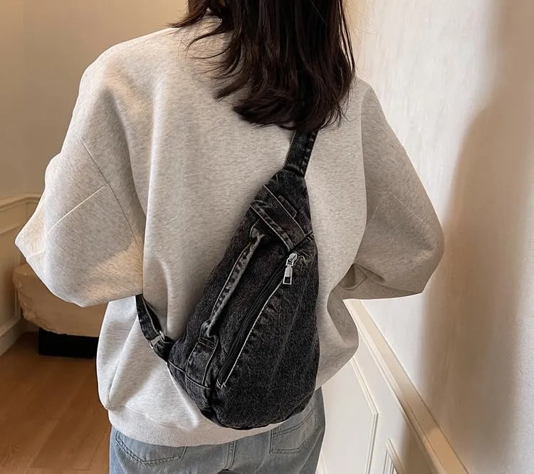 Trendy Sling Bag for Women Crossbody Sling Bag Denim Shoulder Bag Backpack Fanny Belt Bag for Sports Hiking 2025
