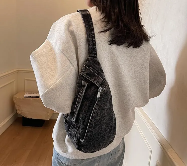 Trendy Sling Bag for Women Crossbody Sling Bag Denim Shoulder Bag Backpack Fanny Belt Bag for Sports Hiking 2025