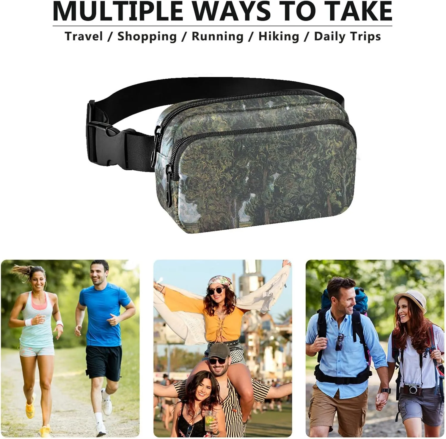 Vincent Vangogh Cypresses Print Fanny Packs Women Bright Colored Hip Pack Belt Pouch Waterproof Travel Waist Bag
