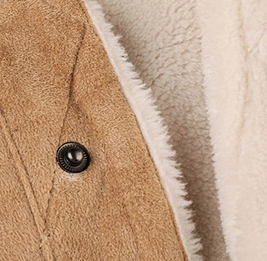 Vintage Jackets Mens Faux Suede Sherpa Lined Jackets Winter Warm Turn-Down Collar Thicken Coats Casual Cargo Jackets