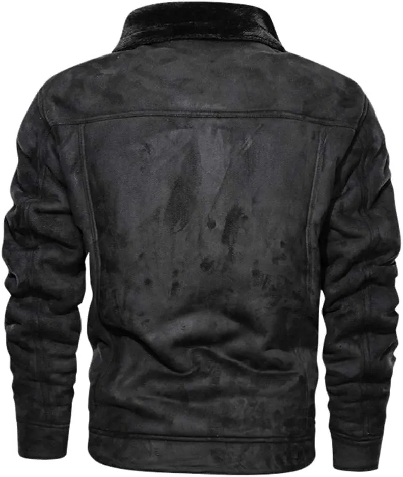 Vintage Jackets Mens Faux Suede Sherpa Lined Jackets Winter Warm Turn-Down Collar Thicken Coats Casual Cargo Jackets