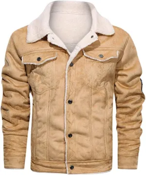 Vintage Jackets Mens Faux Suede Sherpa Lined Jackets Winter Warm Turn-Down Collar Thicken Coats Casual Cargo Jackets
