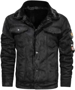 Vintage Jackets Mens Faux Suede Sherpa Lined Jackets Winter Warm Turn-Down Collar Thicken Coats Casual Cargo Jackets