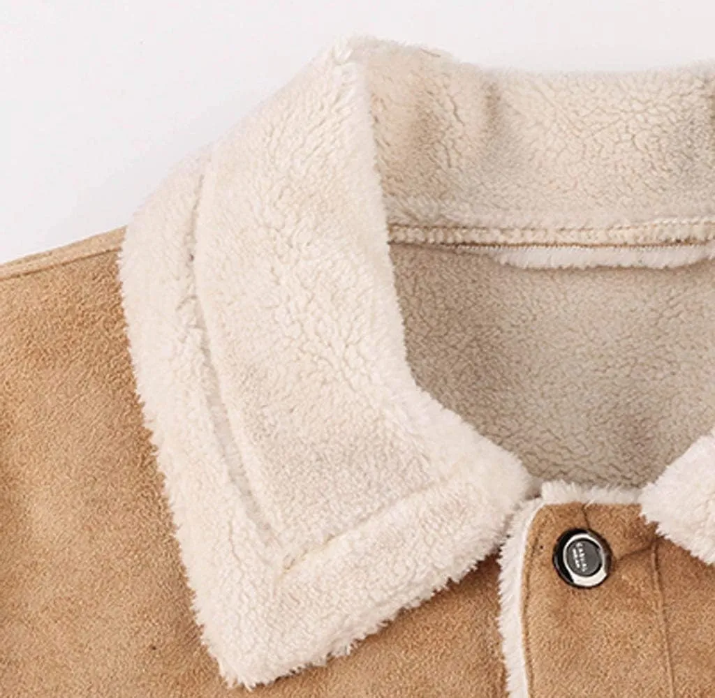 Vintage Jackets Mens Faux Suede Sherpa Lined Jackets Winter Warm Turn-Down Collar Thicken Coats Casual Cargo Jackets