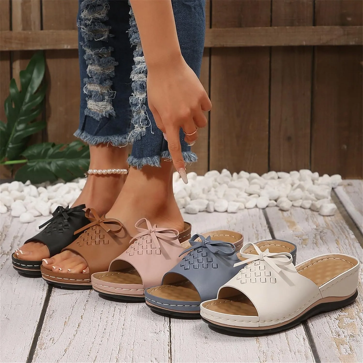 Wedge Sandals for Women Summer Hollow Out Slip On Platform Wedge Sandals Dressy Summer Comfortable Slides Lightweight Memory Foam Platform Shoes Casual Beach Shoes