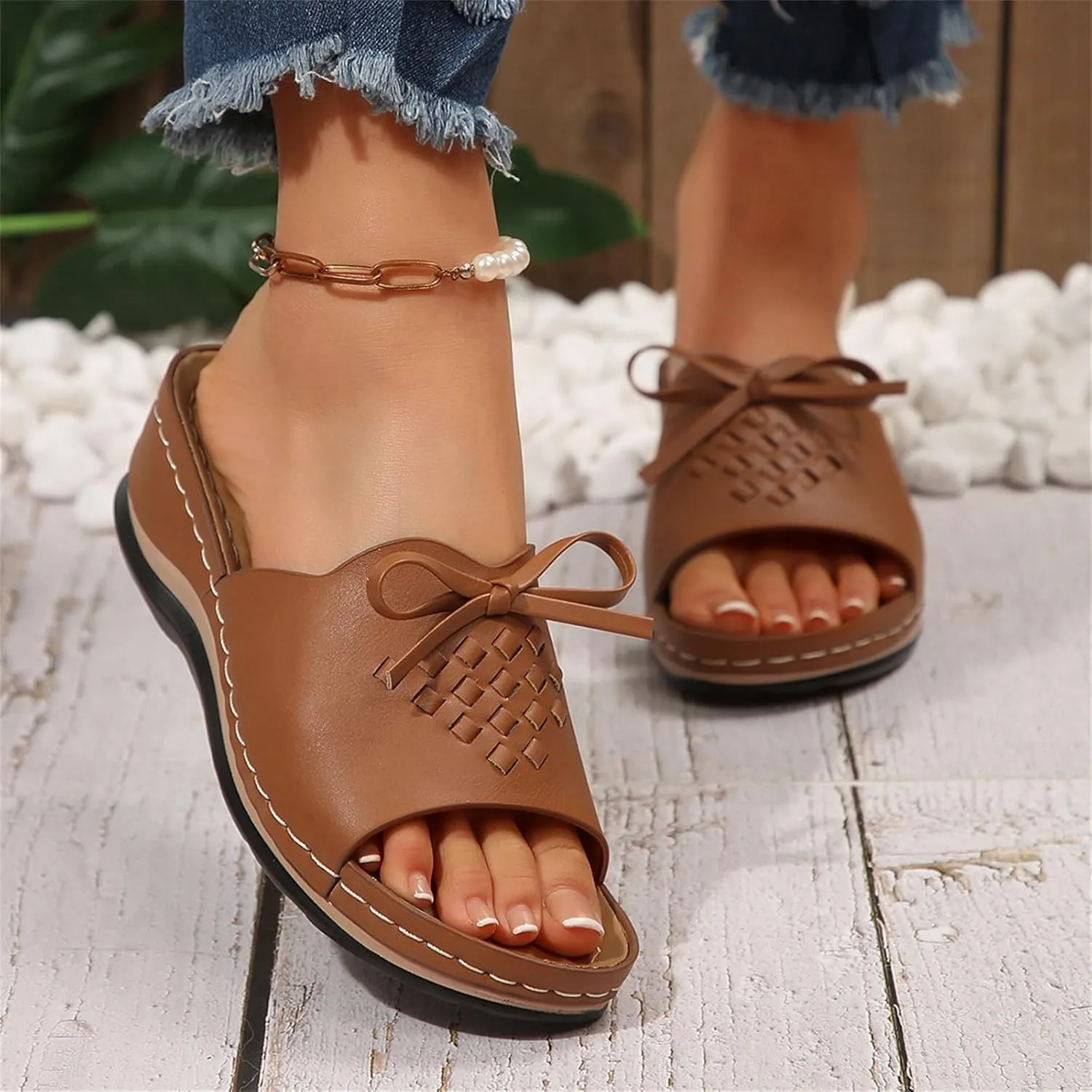 Wedge Sandals for Women Summer Hollow Out Slip On Platform Wedge Sandals Dressy Summer Comfortable Slides Lightweight Memory Foam Platform Shoes Casual Beach Shoes