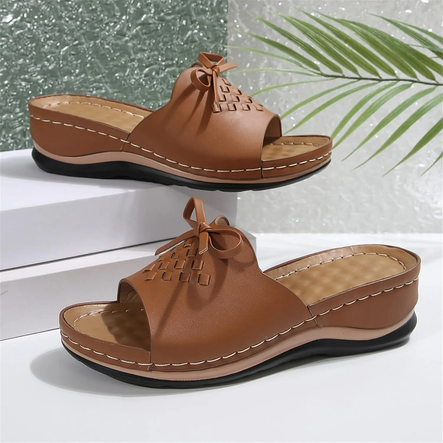 Wedge Sandals for Women Summer Hollow Out Slip On Platform Wedge Sandals Dressy Summer Comfortable Slides Lightweight Memory Foam Platform Shoes Casual Beach Shoes