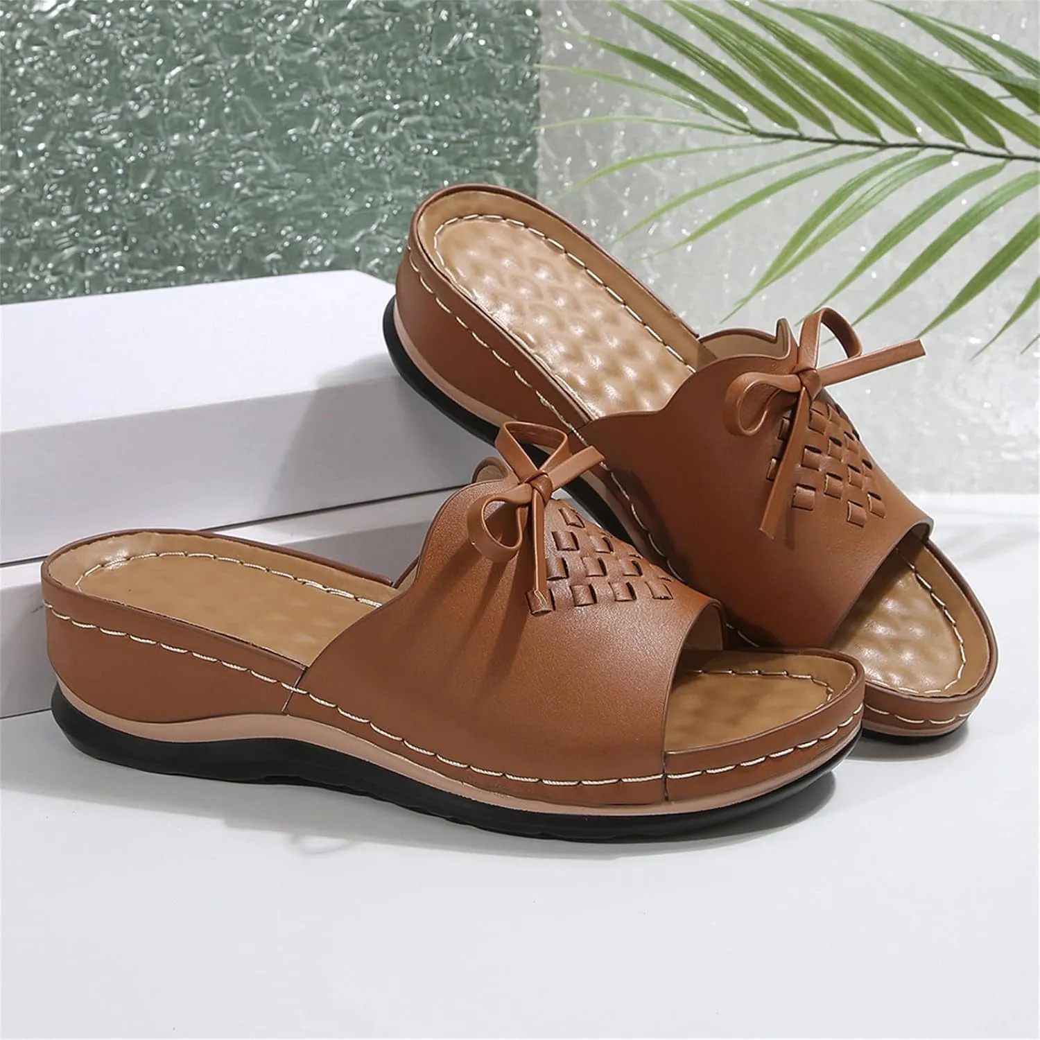 Wedge Sandals for Women Summer Hollow Out Slip On Platform Wedge Sandals Dressy Summer Comfortable Slides Lightweight Memory Foam Platform Shoes Casual Beach Shoes