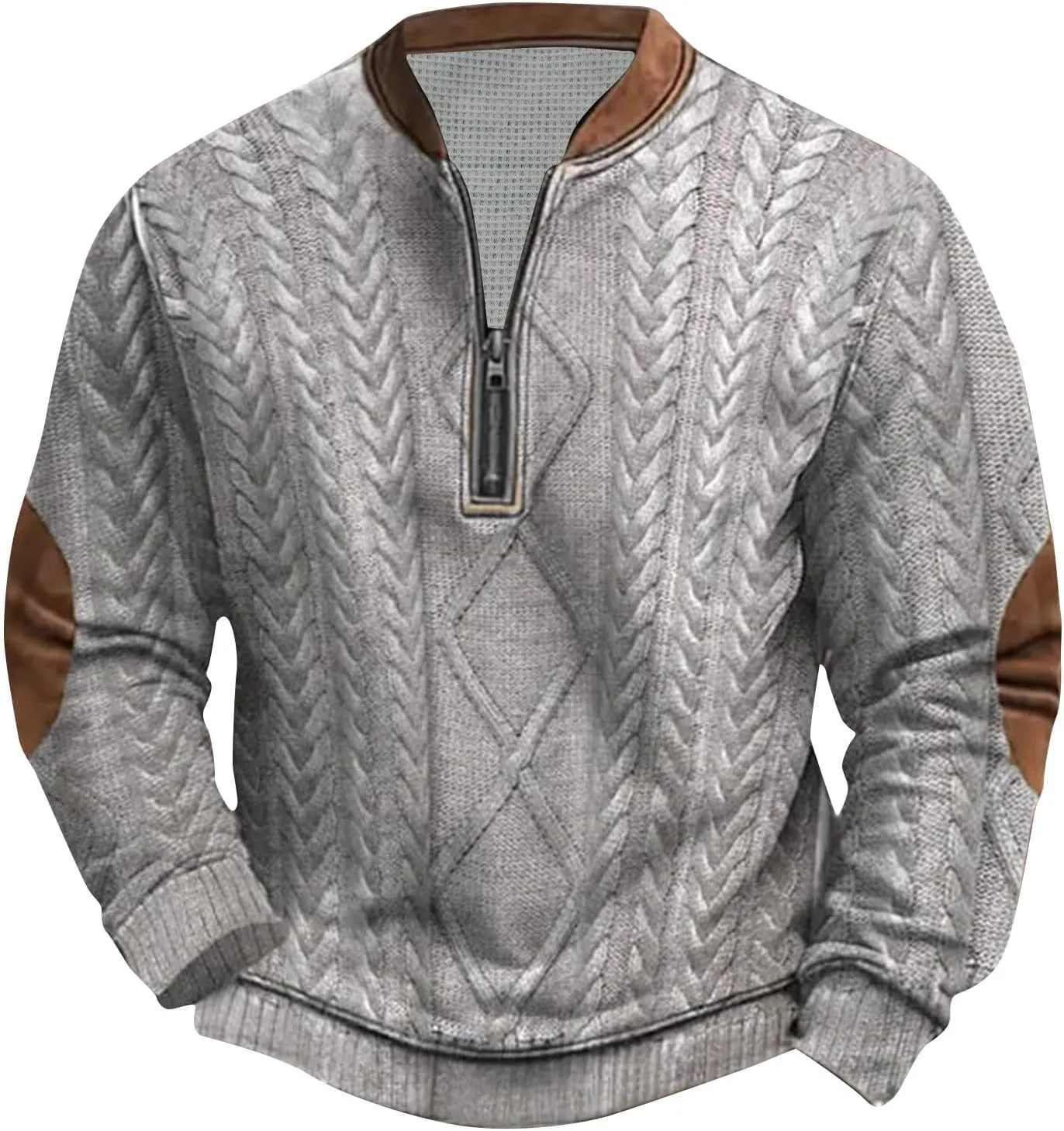 Whitecloths Life Clothing Men Quarter Zip Pullover Sweatshirt Winter Vintage Knit Print Zip-up Sweatshirt Tops