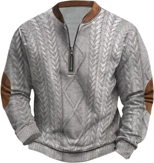 Whitecloths Life Clothing Men Quarter Zip Pullover Sweatshirt Winter Vintage Knit Print Zip-up Sweatshirt Tops