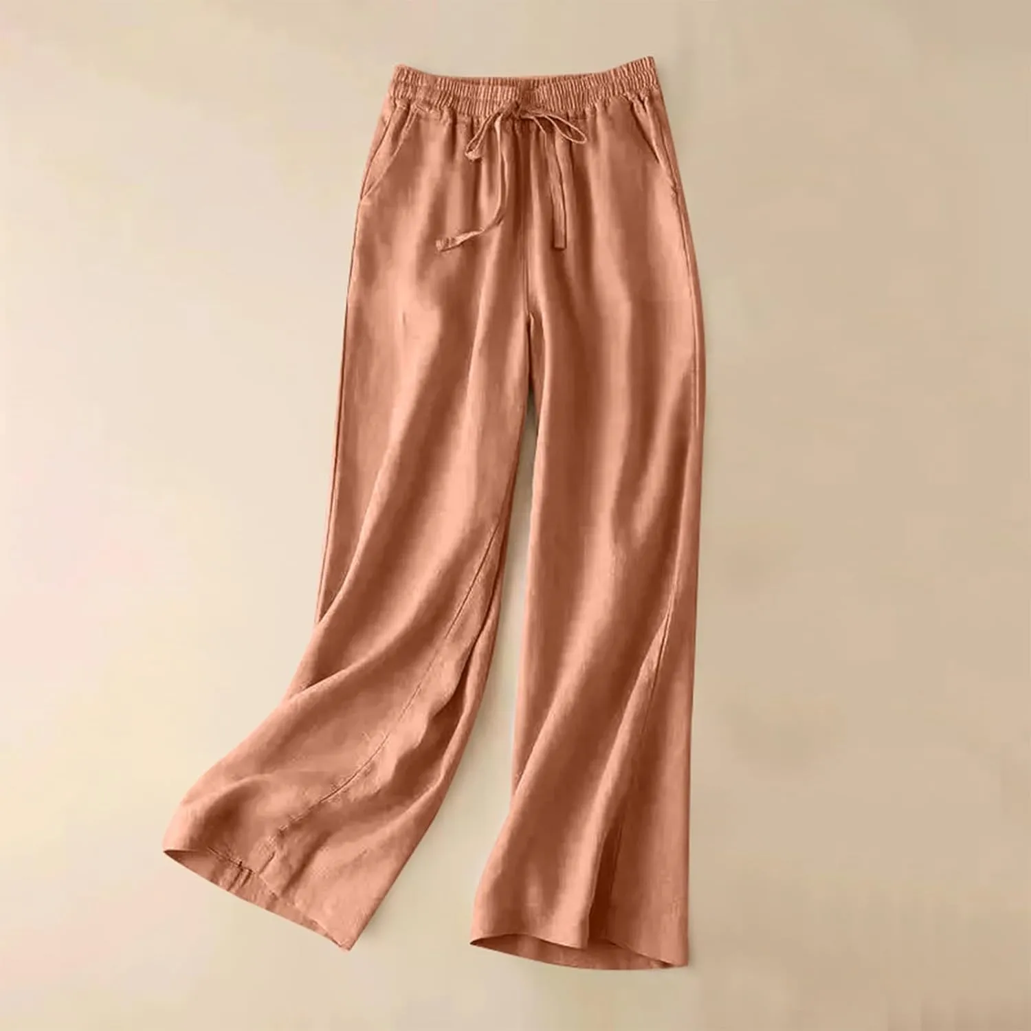 Wide Leg Pants for Women, Straight Leg Drawstring Linen Pants Wide High