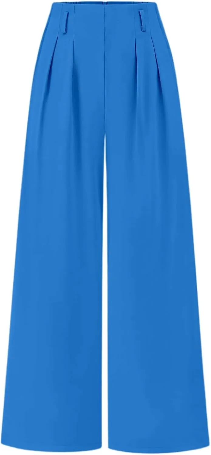 Wide Leg Work Pants Women Stretchy High Waist Slacks Business Office Dressy Casual Flowy Palazzo Trouser with Pockets