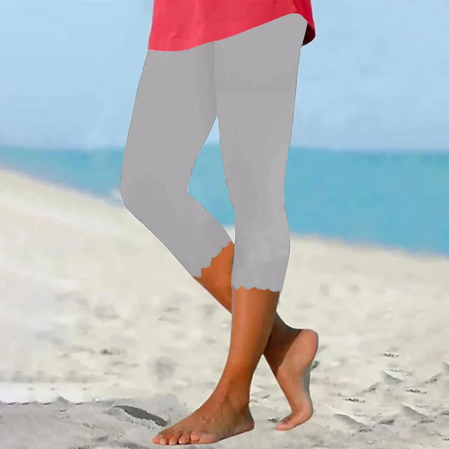 Women Cropped Trousers 3/4 Length Leggings Casual Capri Pants Summer High Waisted Sweatpants Ladies Joggers Bottoms