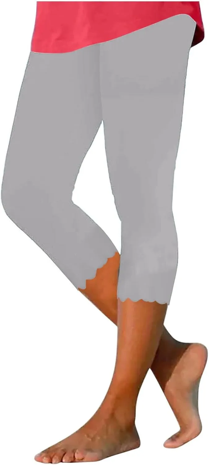 Women Cropped Trousers 3/4 Length Leggings Casual Capri Pants Summer High Waisted Sweatpants Ladies Joggers Bottoms