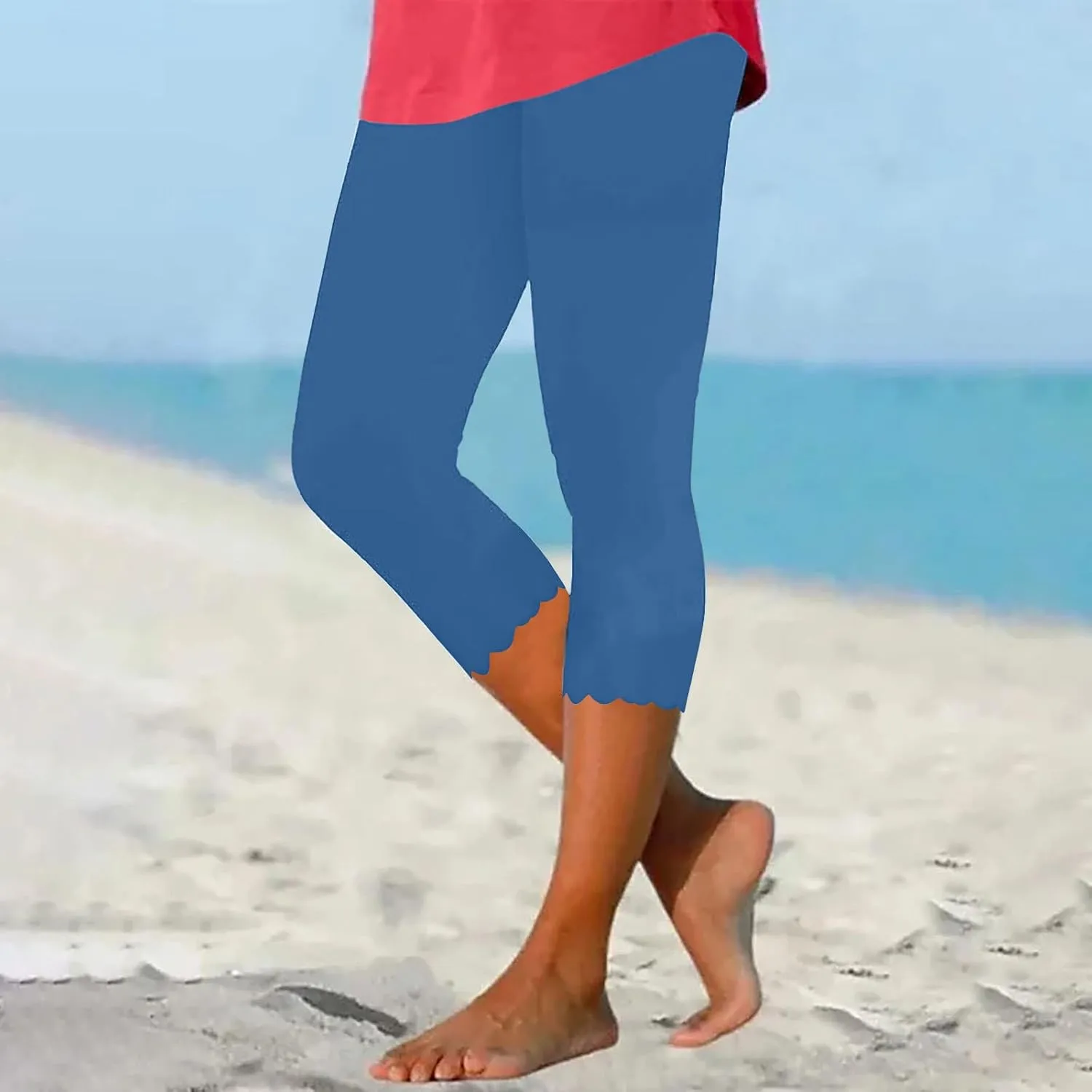 Women Cropped Trousers 3/4 Length Leggings Casual Capri Pants Summer High Waisted Sweatpants Ladies Joggers Bottoms