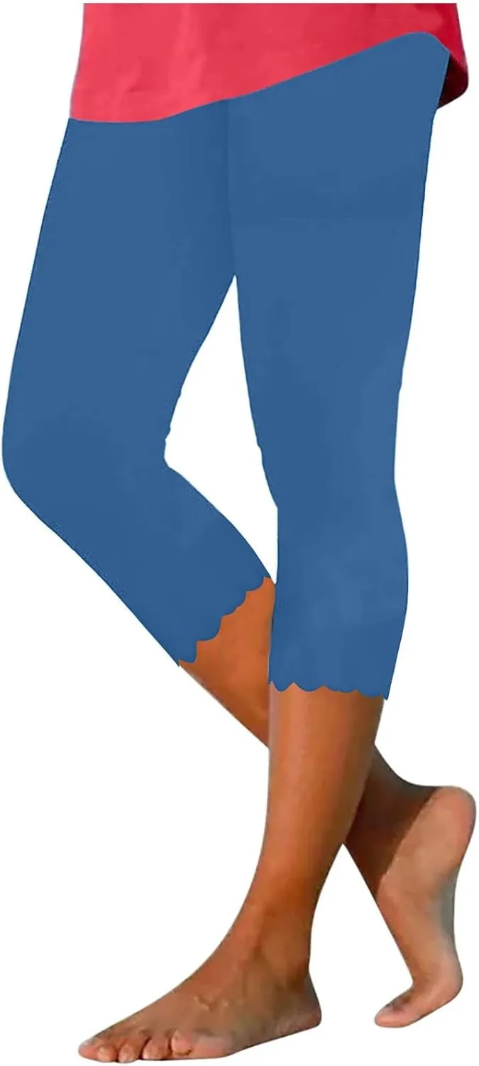 Women Cropped Trousers 3/4 Length Leggings Casual Capri Pants Summer High Waisted Sweatpants Ladies Joggers Bottoms