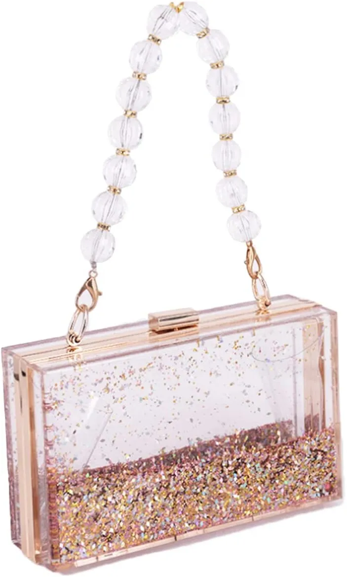 Women Evening Clutch Bag Transparent Acrylic Hand Beaded Shoulder Bags