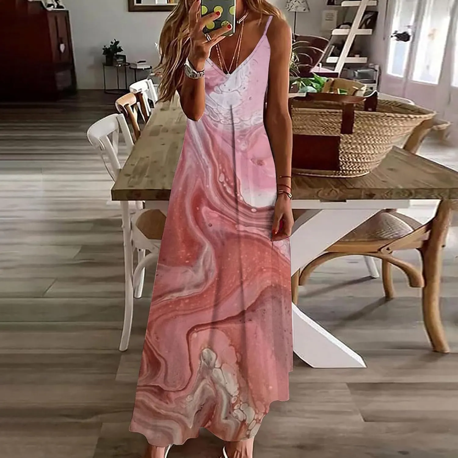 Women Plus Size Sling Dress Summer Boho Printed V Neck Sexy Casual Long Maxi Dress Loose Flowy Swing Dresses