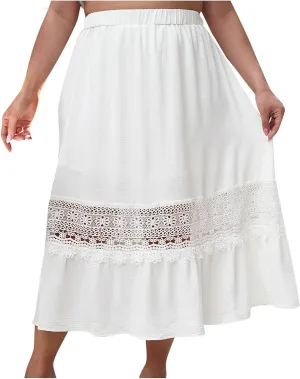 Women Summer Beach Skirts 2025 Vacation Boho Style Midi Skirt Loose Elastic Waist Casual Half Dress Resort Wear