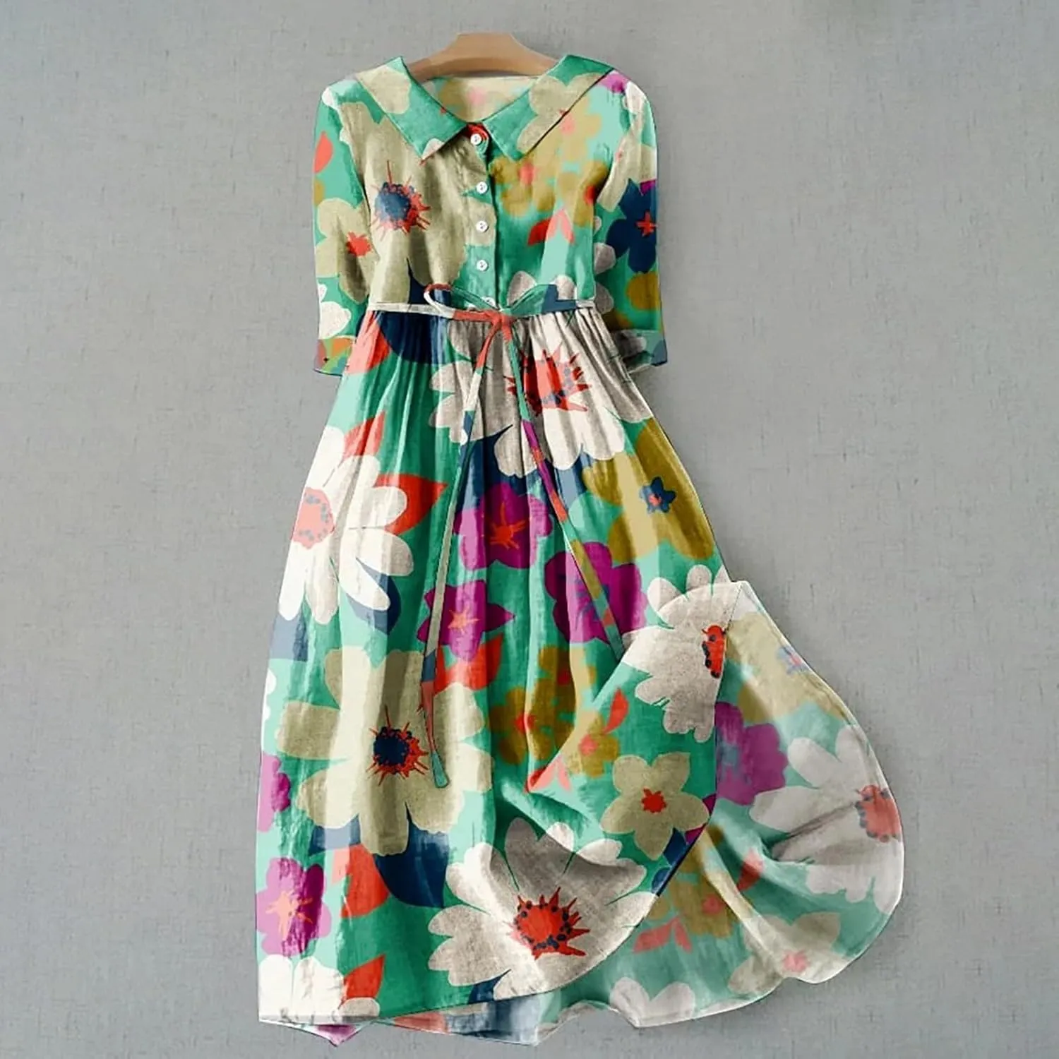 Women Summer Dress Casual 2025 Trendy Lace Up Long Sundress Button Boho Sun Dresses Vacation Beach Flowy Dress