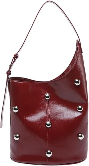 Women Trendy Shoulder Bag Large Capacity Riveted Bucket Bag Vintage Underarm Bag Satchel Purse Shopping Bag Travel Bag
