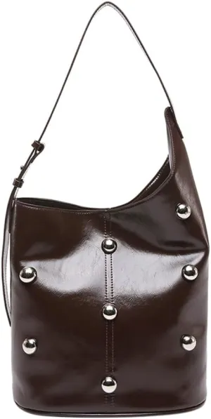 Women Trendy Shoulder Bag Large Capacity Riveted Bucket Bag Vintage Underarm Bag Satchel Purse Shopping Bag Travel Bag