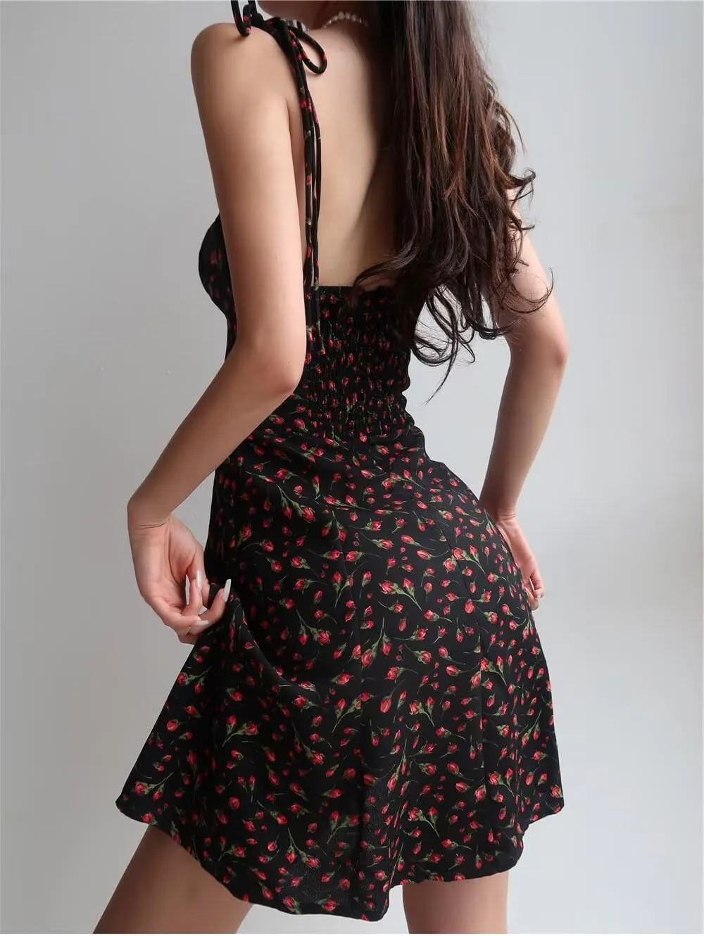 Women's 2025 Trendy Party Dress Backless A-line Ruched Bust Flowy Sundress, Summer Corset Mini Dresses for Teen Girl