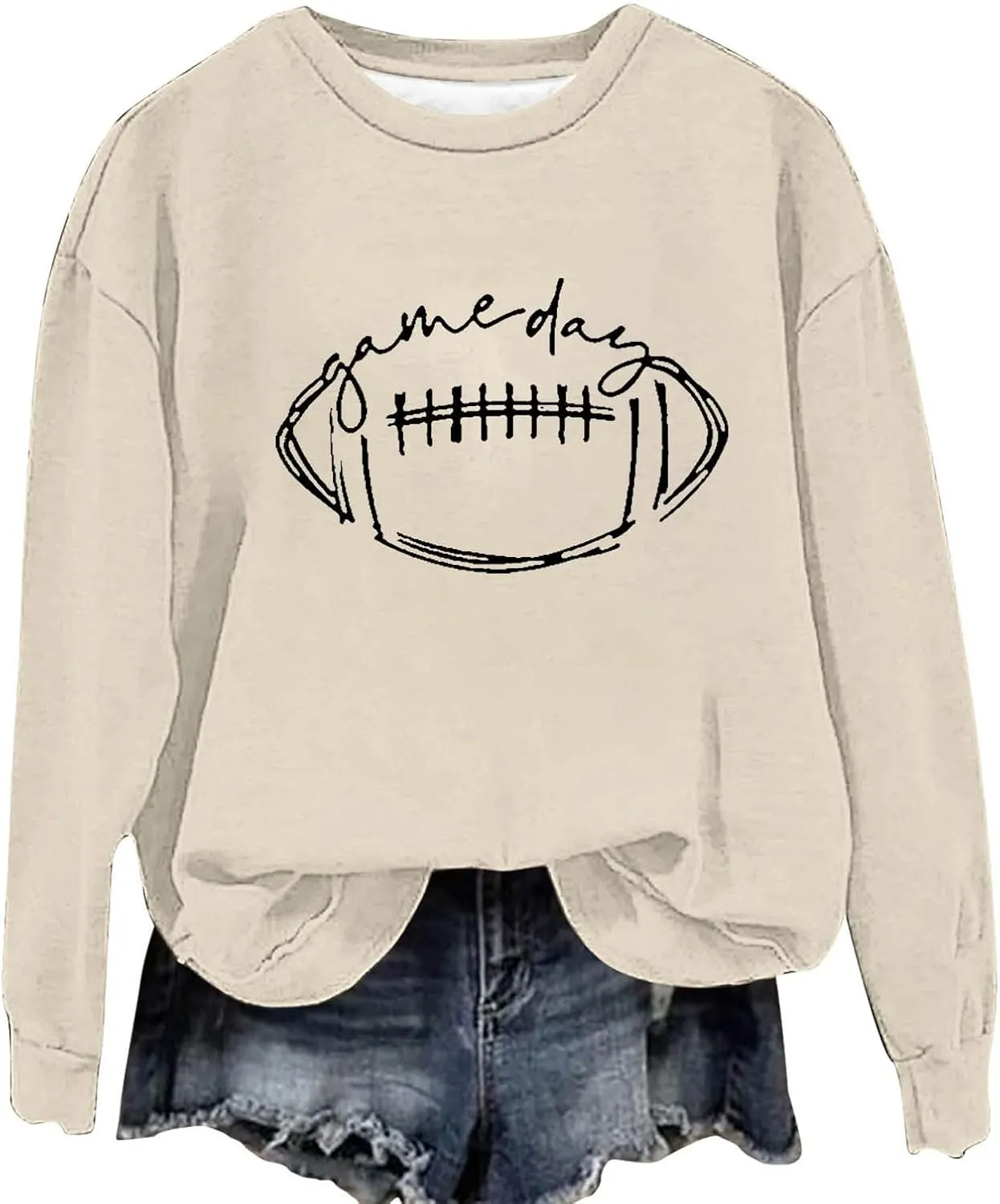 Womens American Football Printed Hoodies Fashion Casual Long Sleeve Hoodie Oversized Crewneck Cropped Sweatshirt